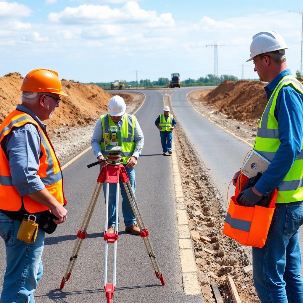 Road construction and survey works